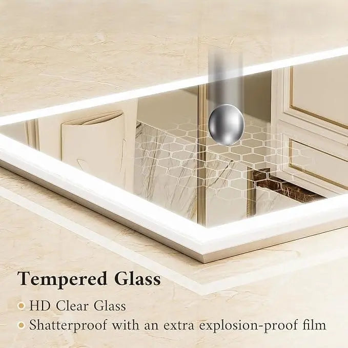 Frontlit Bathroom Vanity Mirror with Lights – Anti-Fog, Frontlit, Stepless Dimmable with 3 Color Modes (White/Warm/Natural), Wall-Mounted Design – Horizontal or Vertical Installation