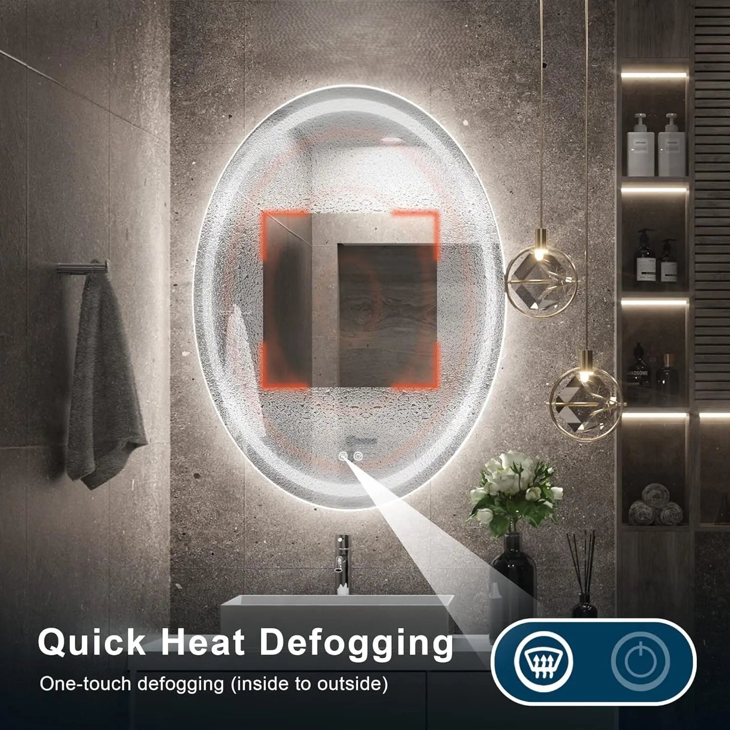 Oval LED Mirror for Bathroom Vanity, Frontlit Dimmable,Anti Fog,Vanity Mirror with Lights for Makeup Wall Mounted Lighted Modern Mirror