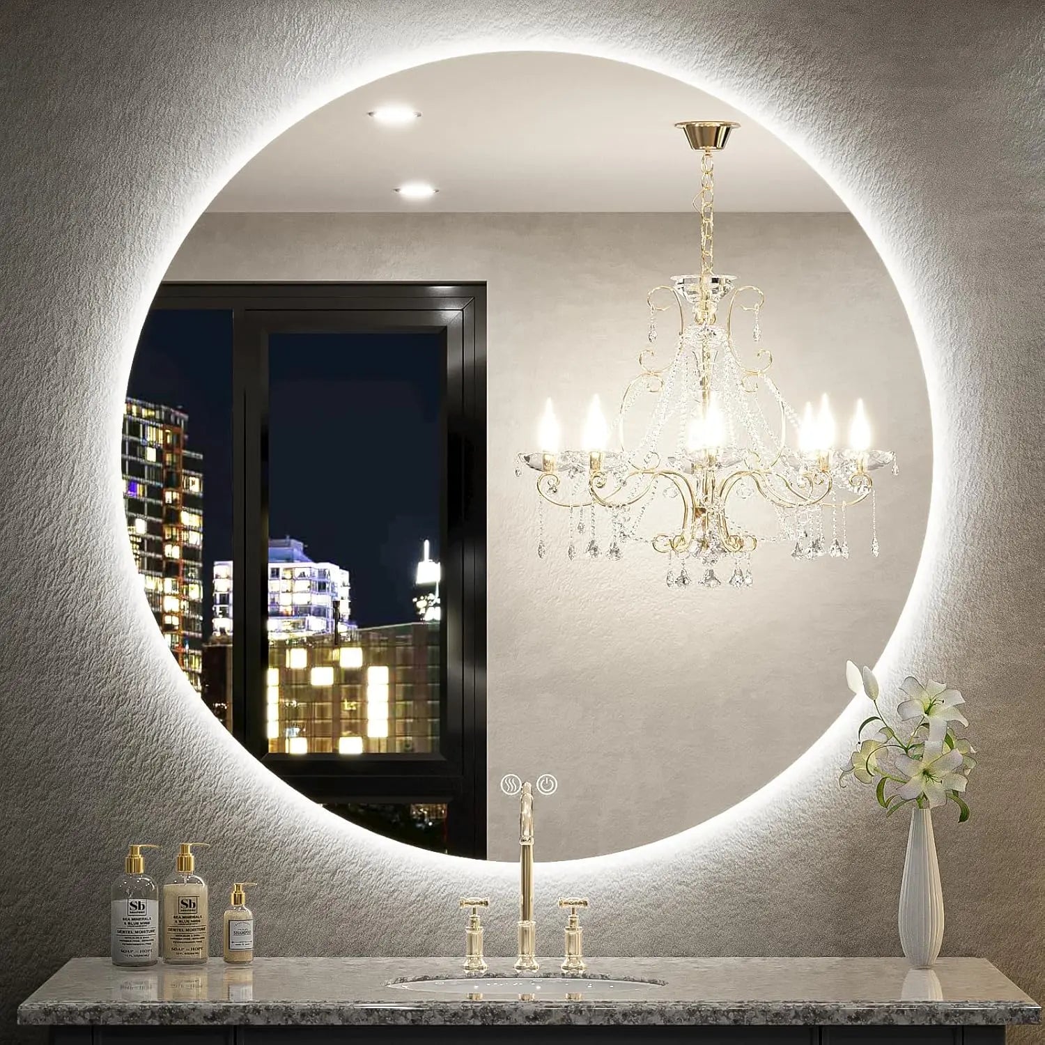 Backlit Round LED Bathroom Vanity Decor Mirror – Lighted Vanity Circle Mirror with Anti-Fog, Dimmable 3 Color Modes, Waterproof Design, Modern Wall Mounted Mirror for Bathroom Decor