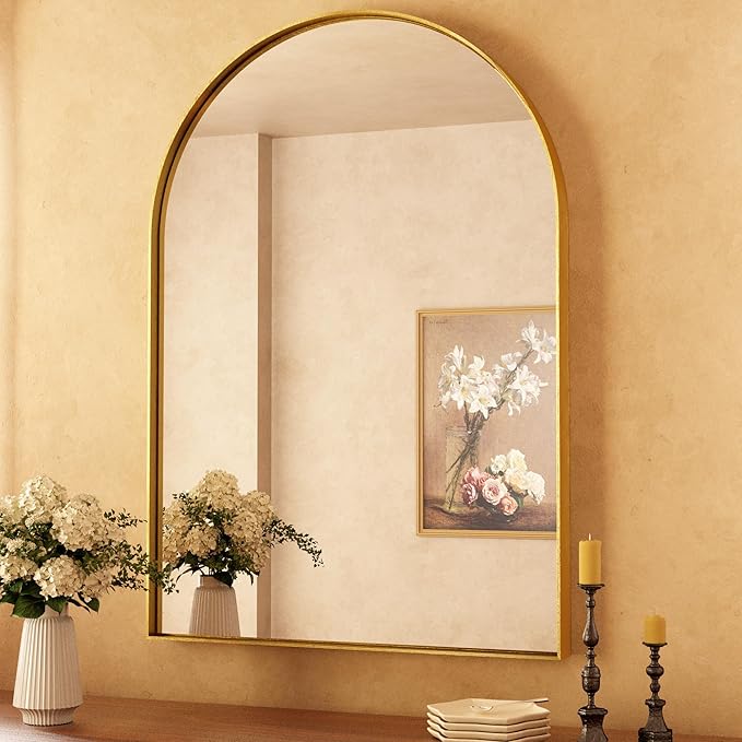 Arch Bathroom Vanity Mirror – Tempered Glass Wall Mirror for Bathroom, Bedroom, or Entryway, Modern Decorative Design with Durable Frame for Vertical Mounting