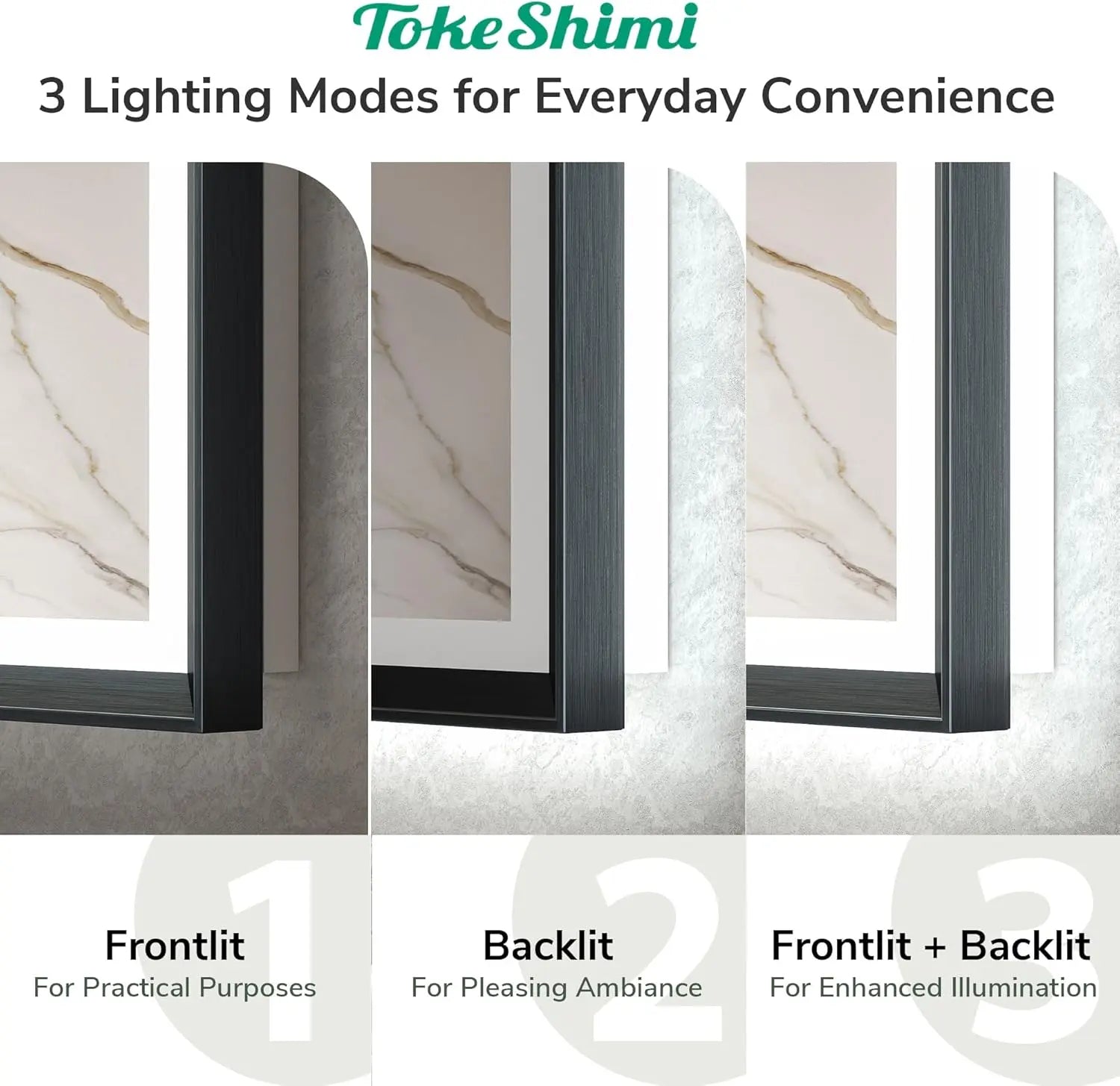 LED Bathroom Vanity Mirror with Frame – Backlit and Front Lighted, Aluminum Rectangle with Beveled Edge, Tricolor Stepless Dimmable, Anti-Fog, Memory Function, Modern Wall Decor