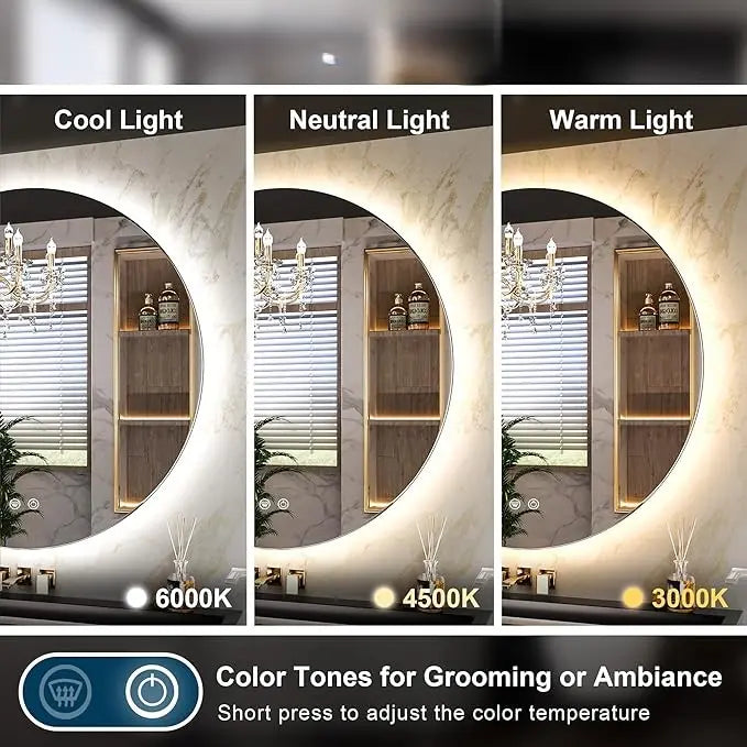 Backlit Round LED Bathroom Vanity Decor Mirror – Lighted Vanity Circle Mirror with Anti-Fog, Dimmable 3 Color Modes, Waterproof Design, Modern Wall Mounted Mirror for Bathroom Decor