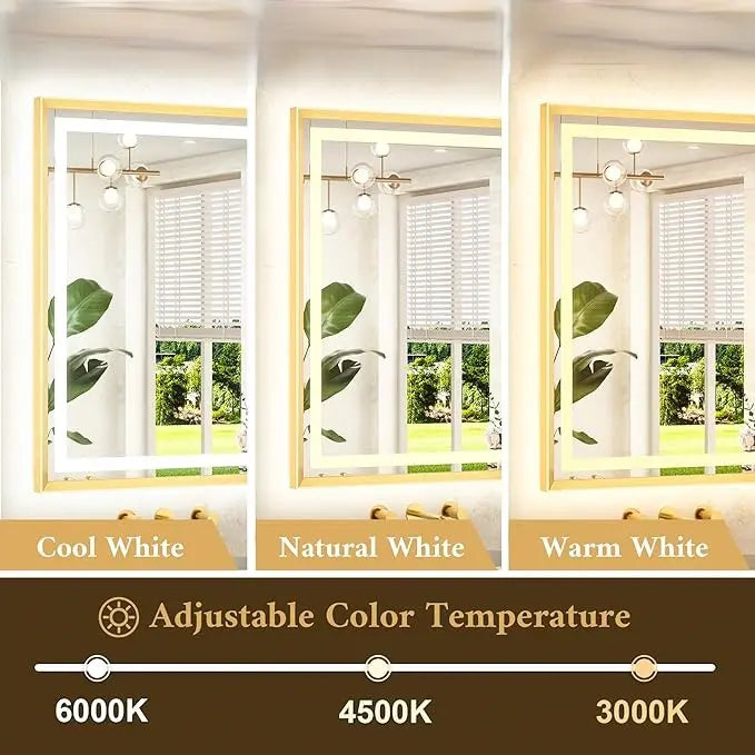 Bathroom Vanity LED Mirror  Frame Frontlit & Backlit Vanity Mirror Anti-Fog Stepless Dimmable 3 Colors White/Warm/Natural Mirror with Lights Wall-Mounted