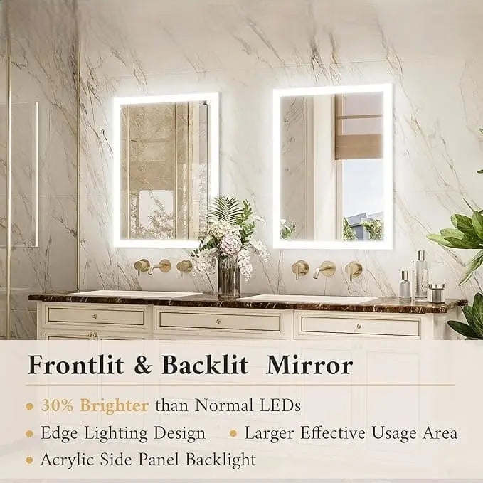 Frontlit Bathroom Vanity Mirror with Lights – Anti-Fog, Frontlit, Stepless Dimmable with 3 Color Modes (White/Warm/Natural), Wall-Mounted Design – Horizontal or Vertical Installation