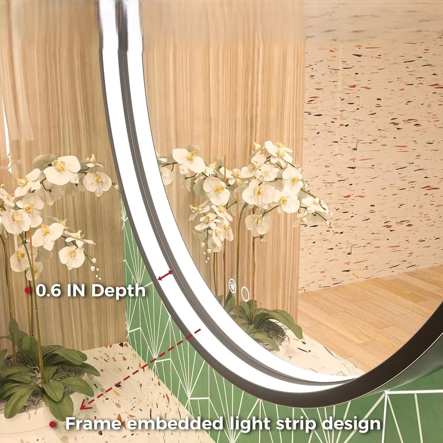 Round LED Mirror for Bathroom, Restroom and Vanity with Lights 3000K/4500K/6000K, Metal Framed Frontlighted Vanity Mirror Wall Mounted, Dimmable Makeup Mirror Touch Switch UL Listed CRI≥90