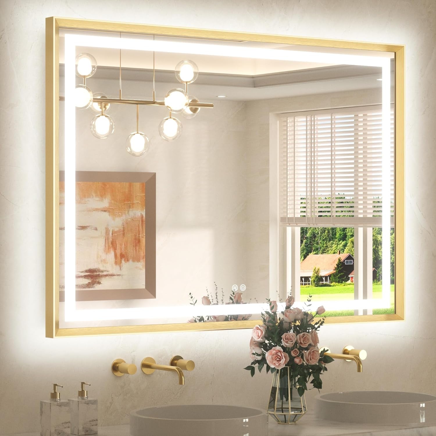 Bathroom Vanity LED Mirror  Frame Frontlit & Backlit Vanity Mirror Anti-Fog Stepless Dimmable 3 Colors White/Warm/Natural Mirror with Lights Wall-Mounted