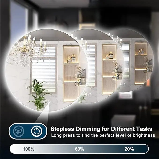 Backlit Round LED Bathroom Vanity Decor Mirror – Lighted Vanity Circle Mirror with Anti-Fog, Dimmable 3 Color Modes, Waterproof Design, Modern Wall Mounted Mirror for Bathroom Decor