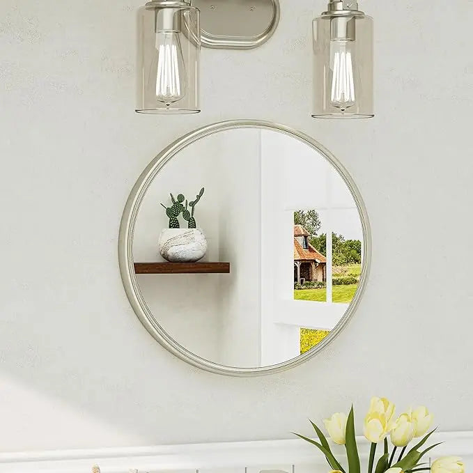 Round Bathroom Vanity Framed Mirror, Modern Circle Wall Mirror Farmhouse Aluminum, Shatterproof Round Bathroom Vanity Mirrored for Restroom, Bedroom, Entryway, Living Room