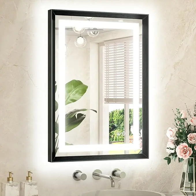 Bathroom Vanity LED Mirror  Frame Frontlit & Backlit Vanity Mirror Anti-Fog Stepless Dimmable 3 Colors White/Warm/Natural Mirror with Lights Wall-Mounted