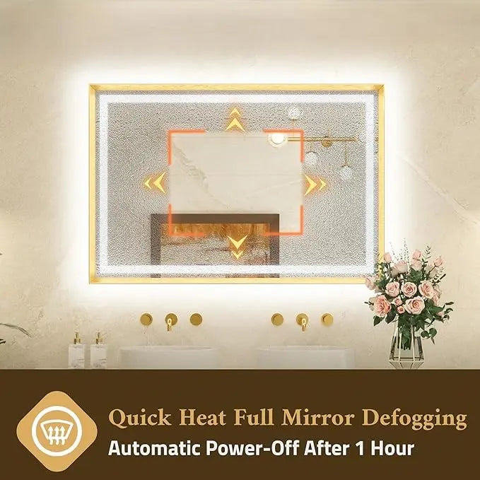 Bathroom Vanity LED Mirror  Frame Frontlit & Backlit Vanity Mirror Anti-Fog Stepless Dimmable 3 Colors White/Warm/Natural Mirror with Lights Wall-Mounted