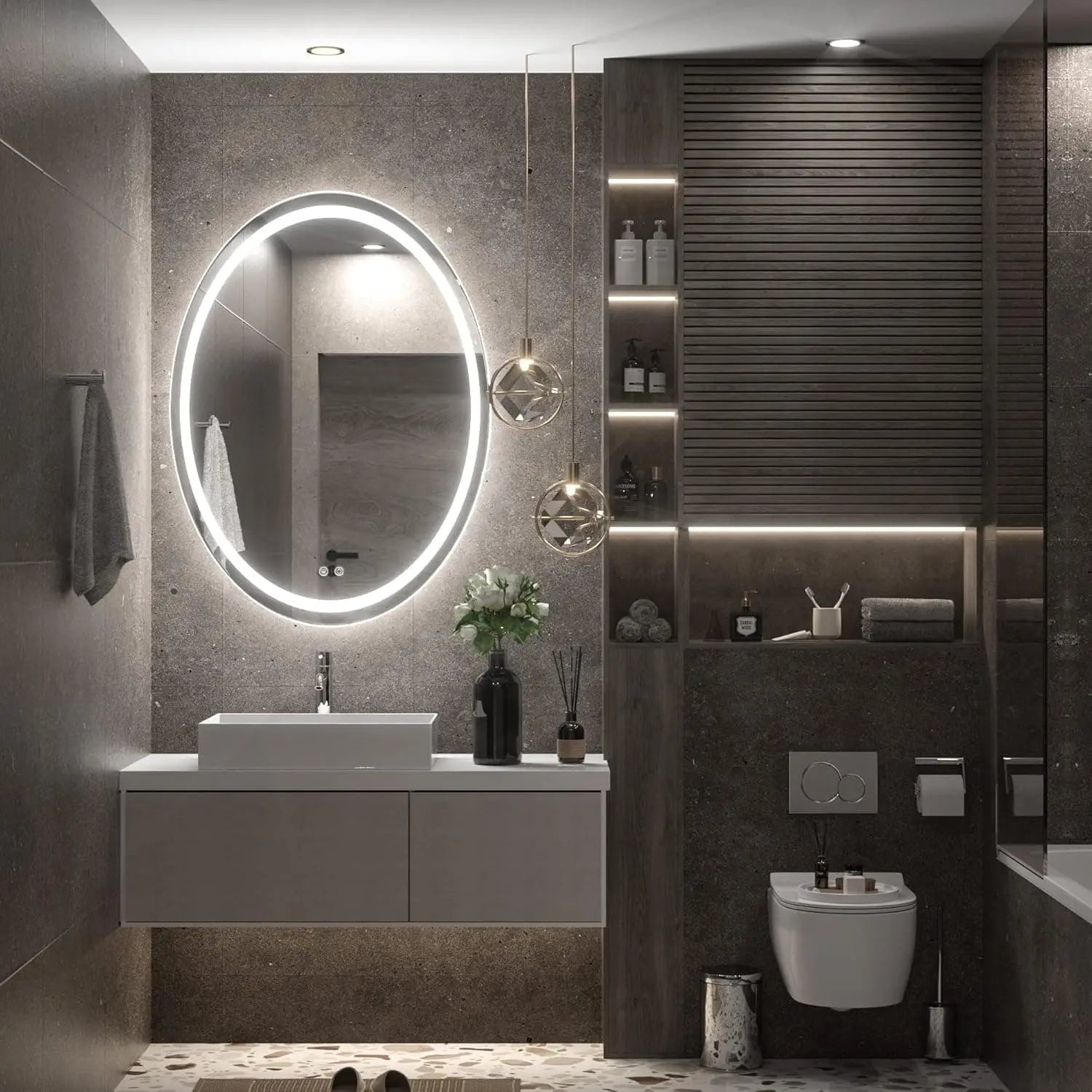 Oval LED Mirror for Bathroom Vanity, Frontlit Dimmable,Anti Fog,Vanity Mirror with Lights for Makeup Wall Mounted Lighted Modern Mirror