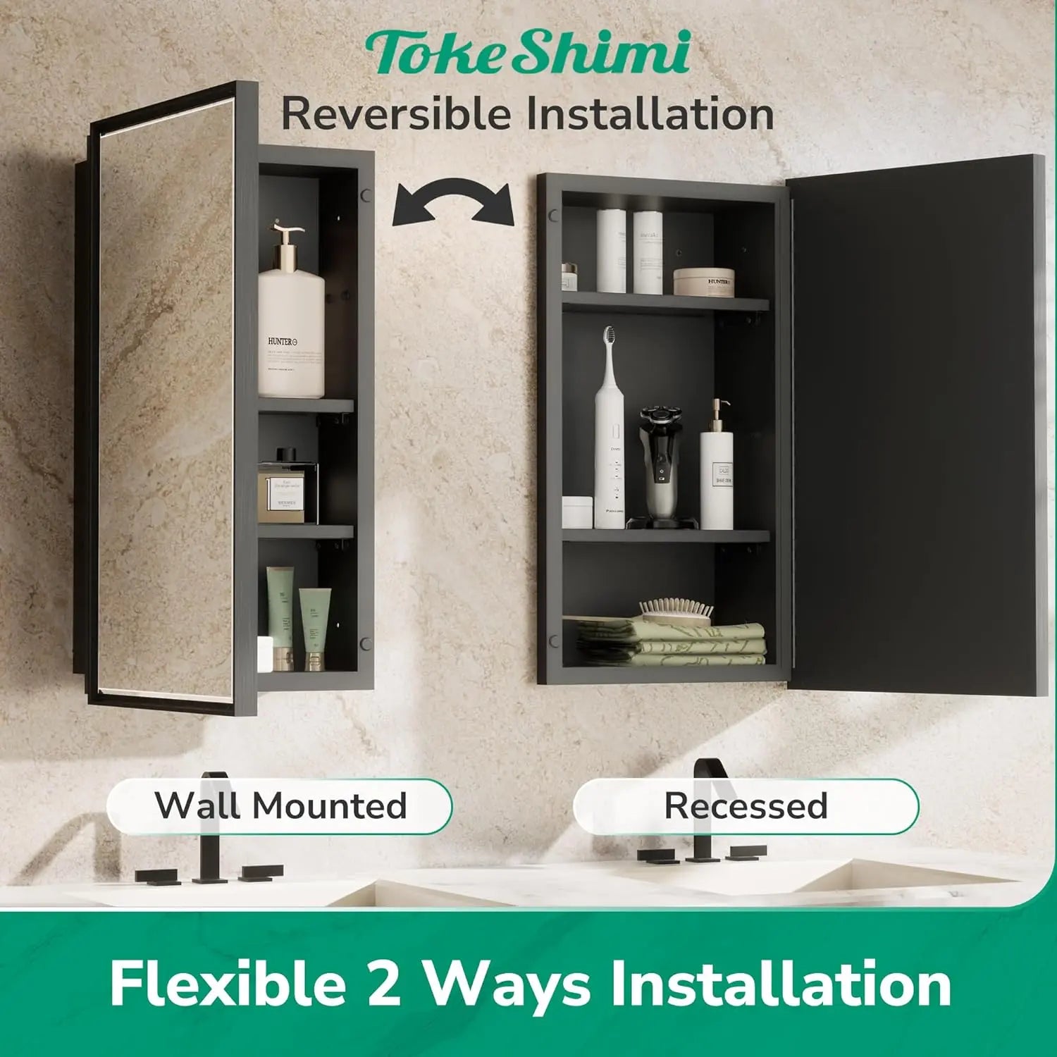 Wall Mounted Medicine Cabinet with Mirror – Aluminum Alloy Framed Bathroom Storage Cabinet with Beveled Mirrored Door, Modern Design for Vanity, Organized and Space-Saving Solution