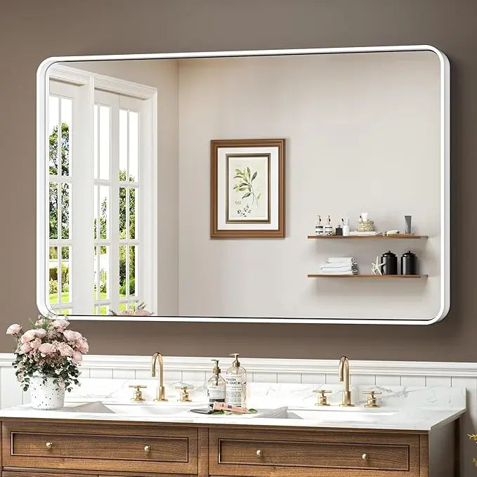 Bathroom Vanity Mirror – HD Tempered Glass Wall Mirror with Aluminum Frame, Horizontal or Vertical Mount, Modern Over Sink Mirror for Bathroom, Entryway, or Bedroom