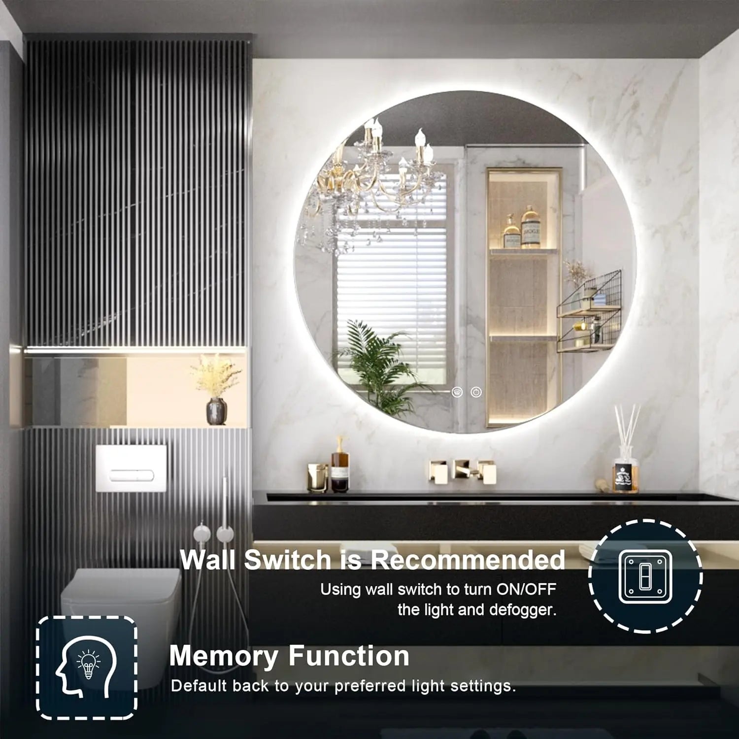 Backlit Round LED Bathroom Vanity Decor Mirror – Lighted Vanity Circle Mirror with Anti-Fog, Dimmable 3 Color Modes, Waterproof Design, Modern Wall Mounted Mirror for Bathroom Decor