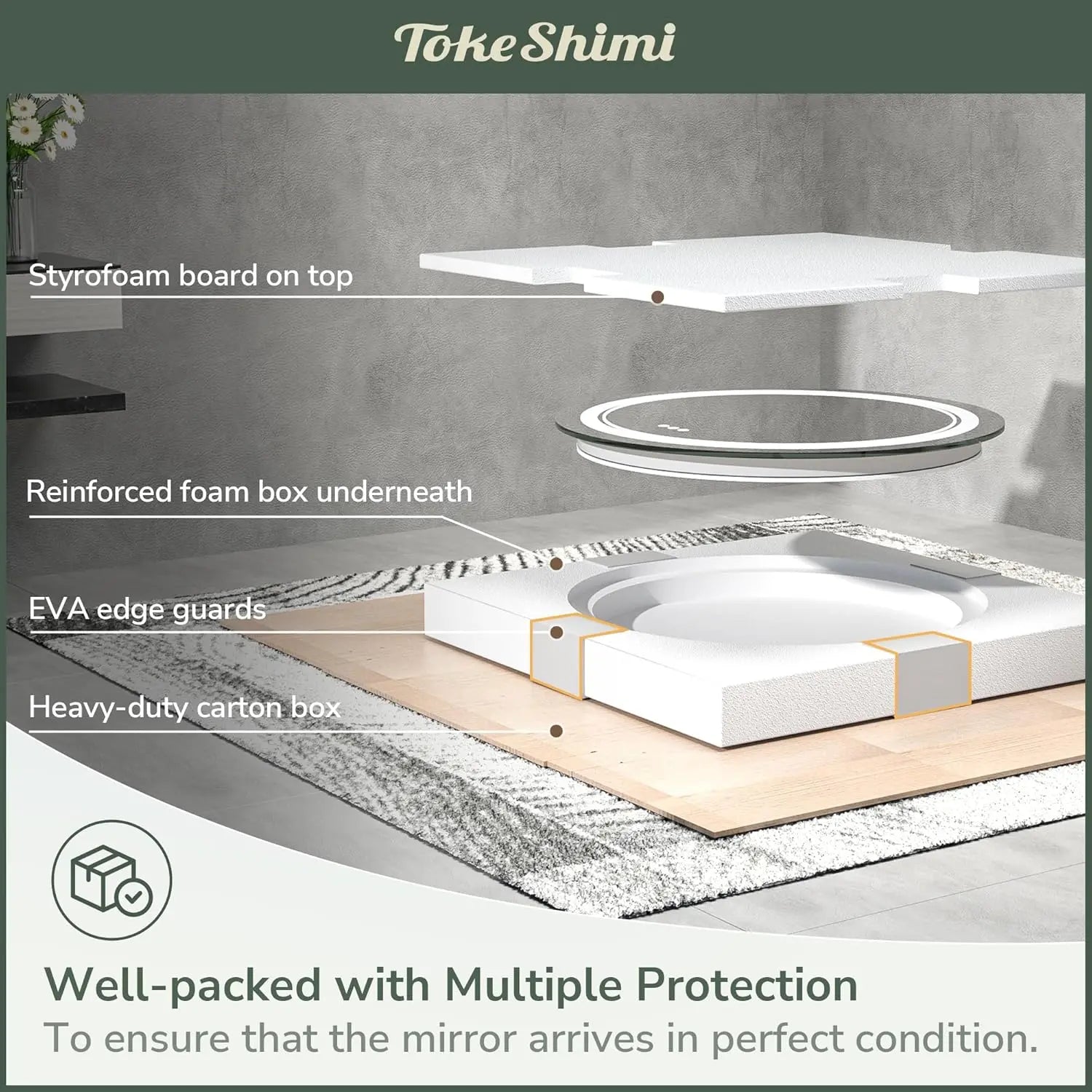 LED Round Bathroom Vanity Mirror – Front and Backlit Vanity Mirror with Double Light Strip, 3 Color Modes, CRI 90+, Anti-Fog, Memory Function, Wall Mounted Makeup Mirror for Bathroom Decor