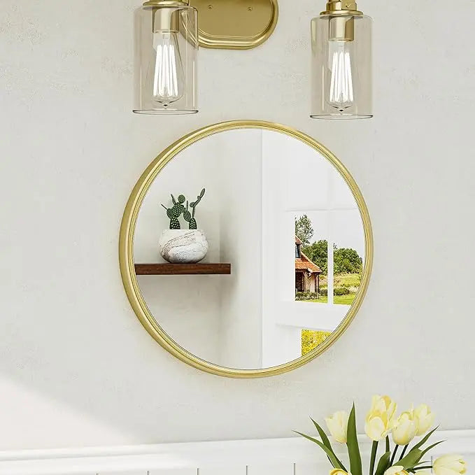 Round Bathroom Vanity Framed Mirror, Modern Circle Wall Mirror Farmhouse Aluminum, Shatterproof Round Bathroom Vanity Mirrored for Restroom, Bedroom, Entryway, Living Room