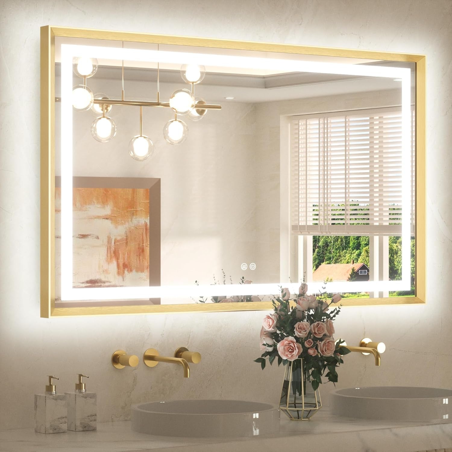Bathroom Vanity LED Mirror  Frame Frontlit & Backlit Vanity Mirror Anti-Fog Stepless Dimmable 3 Colors White/Warm/Natural Mirror with Lights Wall-Mounted