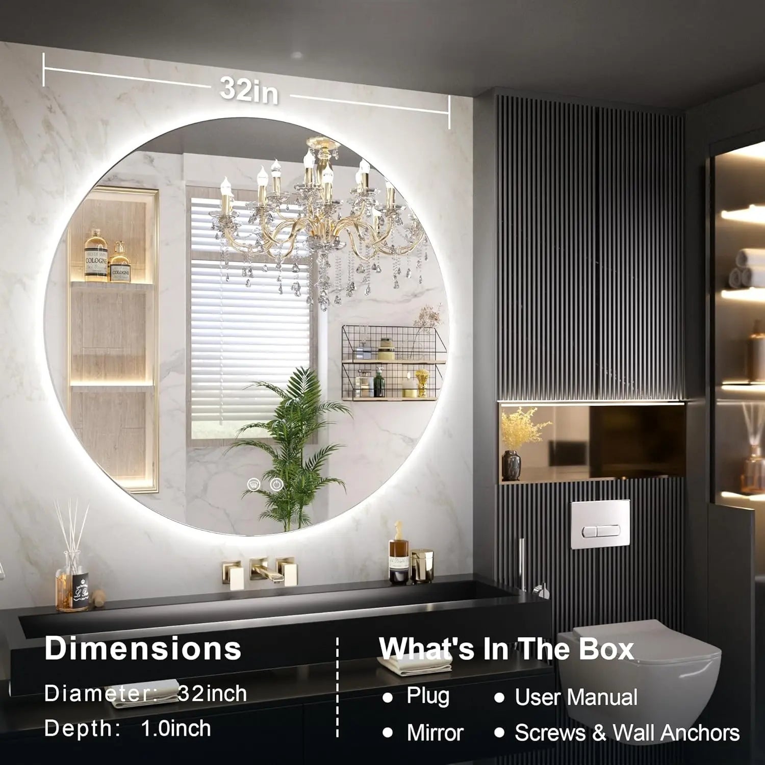 Backlit Round LED Bathroom Vanity Decor Mirror – Lighted Vanity Circle Mirror with Anti-Fog, Dimmable 3 Color Modes, Waterproof Design, Modern Wall Mounted Mirror for Bathroom Decor