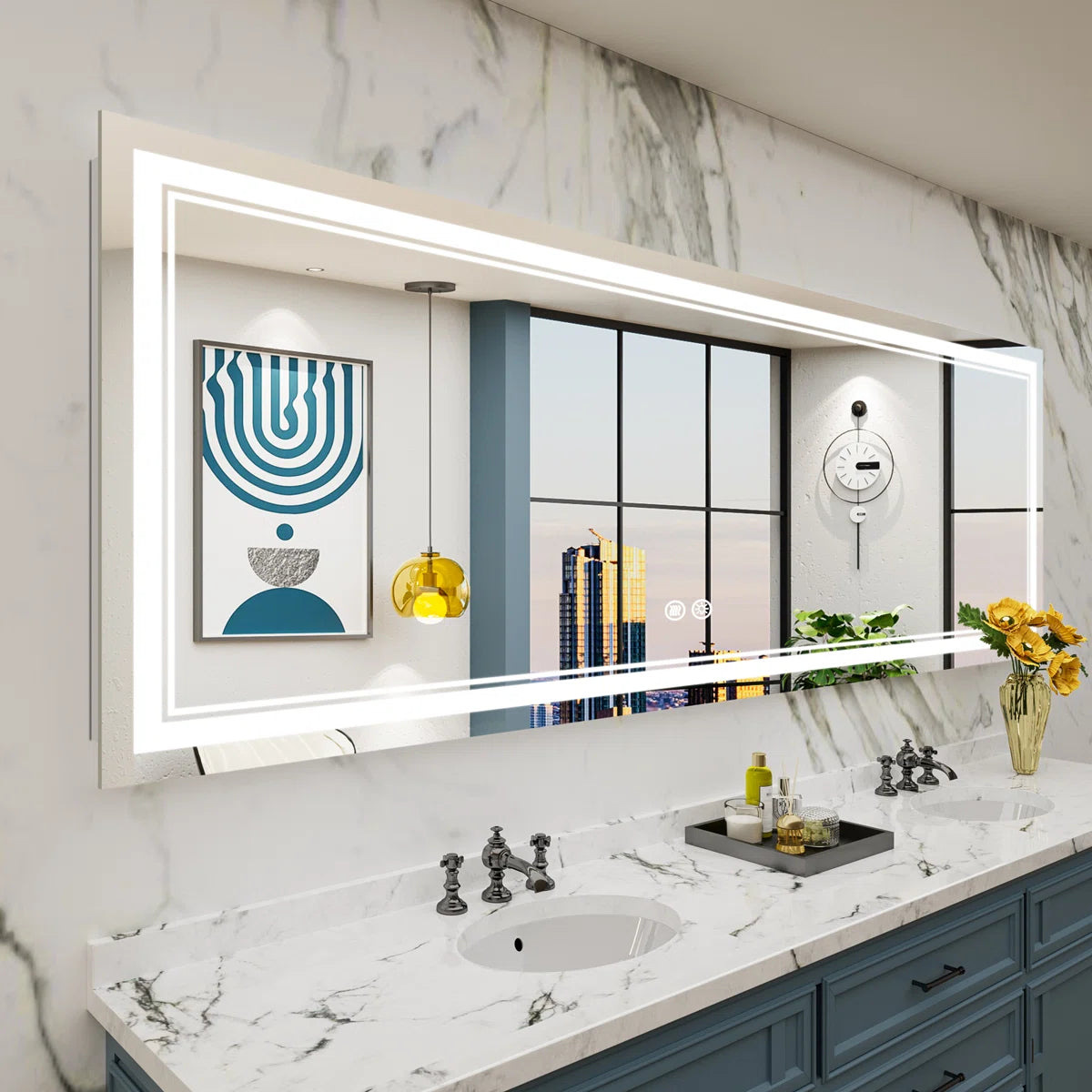 Rectangular Frameless LED Bathroom Vanity Mirror – Wall Mounted, Anti-Fog, Dimmable Bright Light with 3 Color Modes, Modern Lighted Mirror for Stylish and Functional Bathroom Decor