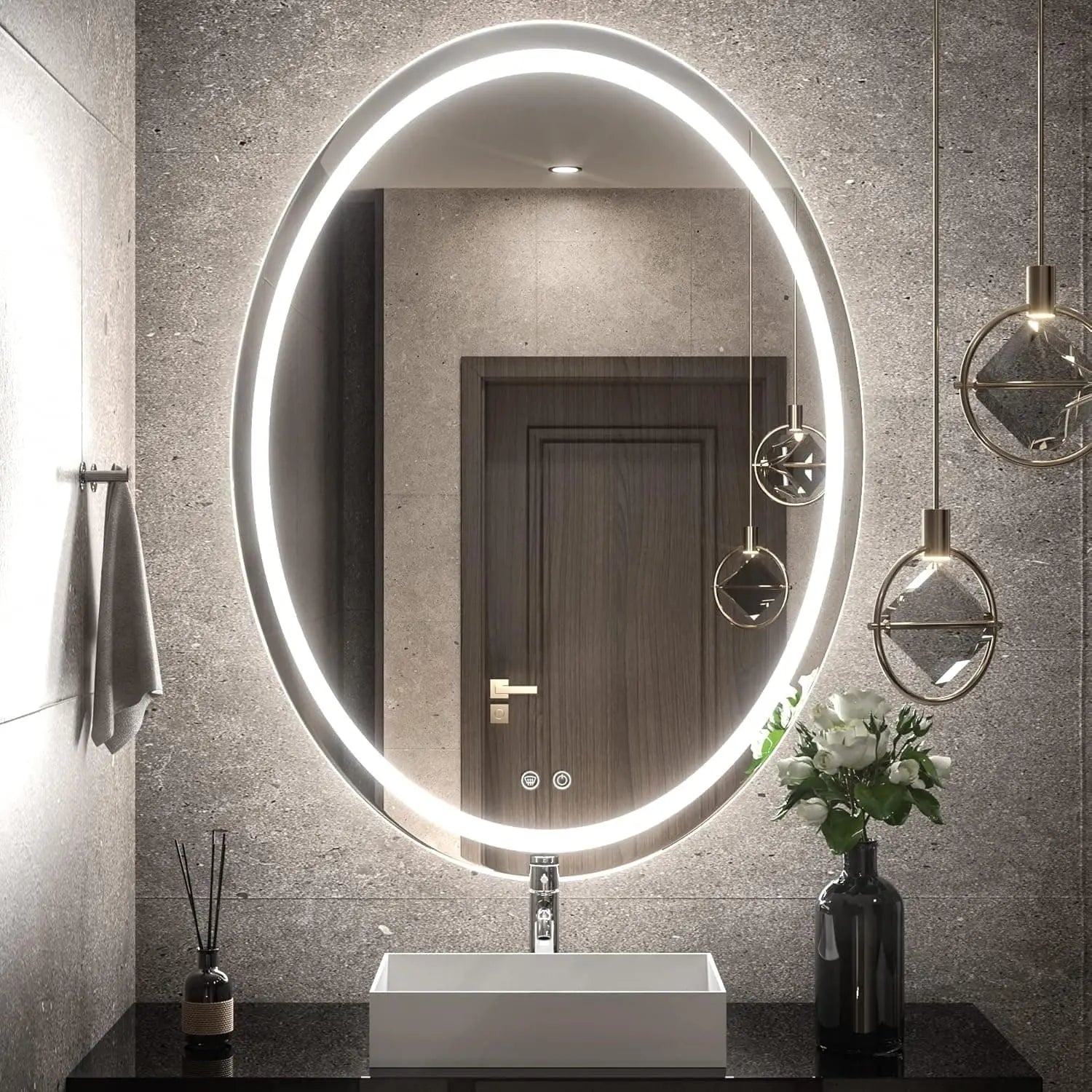 Oval LED Mirror for Bathroom Vanity, Frontlit Dimmable,Anti Fog,Vanity Mirror with Lights for Makeup Wall Mounted Lighted Modern Mirror