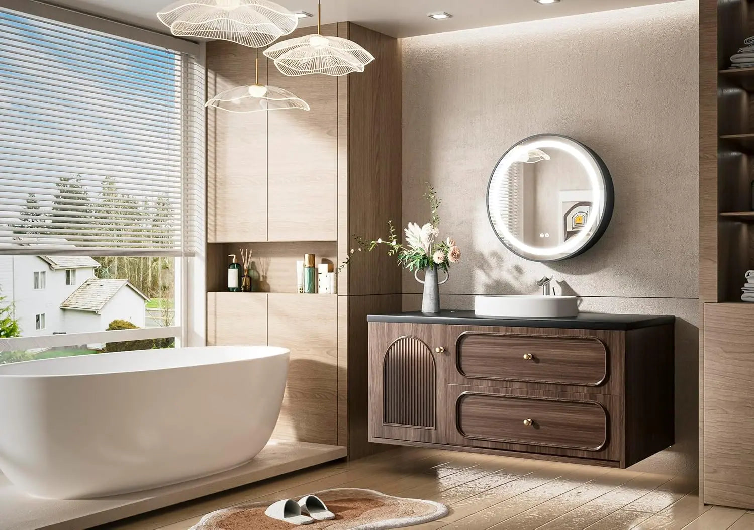 Medicine Cabinet Mirror for Bathroom Vanity with Defogger, Dimmable LED Mirror with 3 Color Lights, Wall Mount Storage Cabinet with Electrical Outlet – Modern Mirrored Vanity Organizer, Stylish Restroom Decor