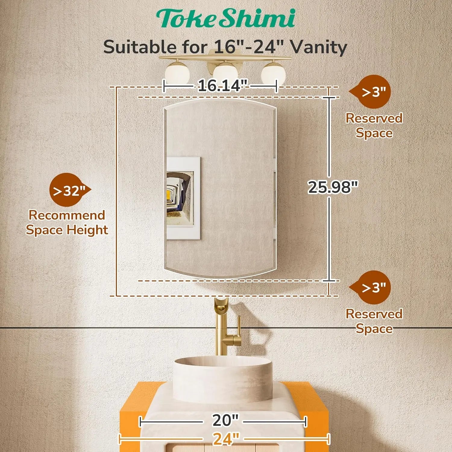 Bathroom Vanity Medicine Cabinet with Beveled Mirror – White Arched Design, Recessed or Wall Mount, Modern Metal Frame Storage Cabinet with Mirrored Door for Stylish and Functional Vanity Use