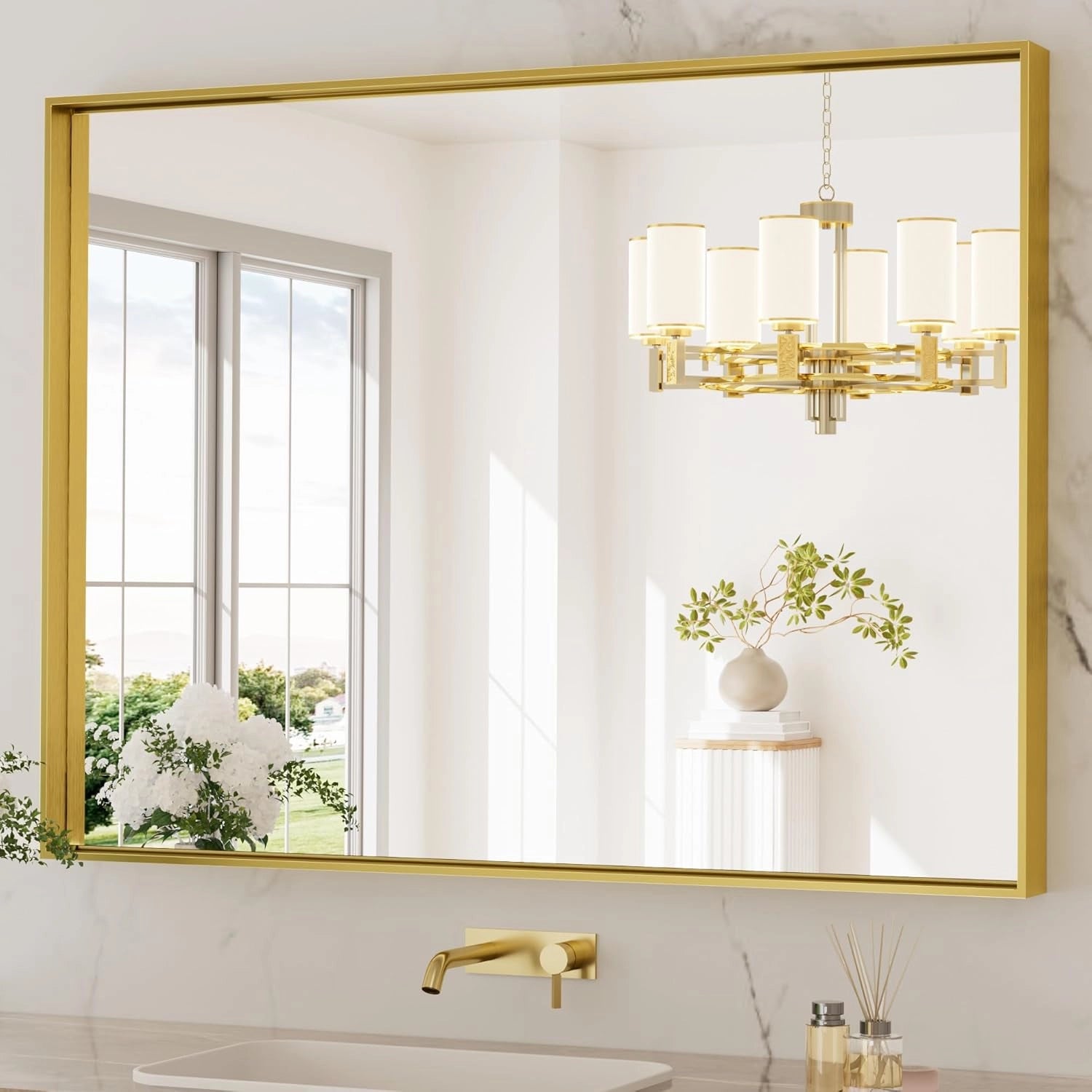 Framed Bathroom Vanity Mirror for Over Sink – Rectangular Metal Frame Vanity Mirror for Wall, Modern Farmhouse Style, Mount Horizontally or Vertically for Bathroom Decor