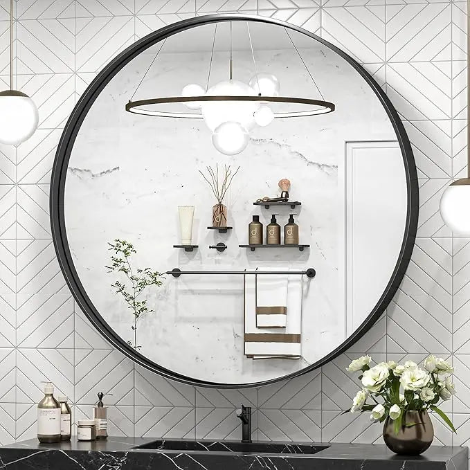 Round Mirror Circle Wall Mirror Non-Rusting Aluminum Alloy Brushed  Metal Frame Round Bathroom Mirror for Modern Minimalist Home Decor