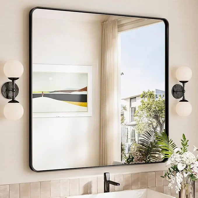 Bathroom Vanity Mirror – HD Tempered Glass Wall Mirror with Aluminum Frame, Horizontal or Vertical Mount, Modern Over Sink Mirror for Bathroom, Entryway, or Bedroom