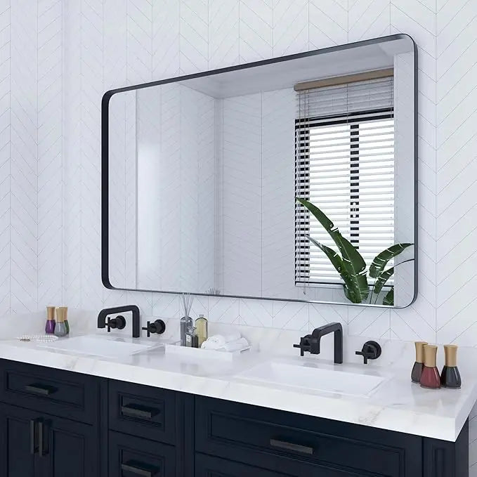 Bathroom Vanity Mirror – HD Tempered Glass Wall Mirror with Aluminum Frame, Horizontal or Vertical Mount, Modern Over Sink Mirror for Bathroom, Entryway, or Bedroom