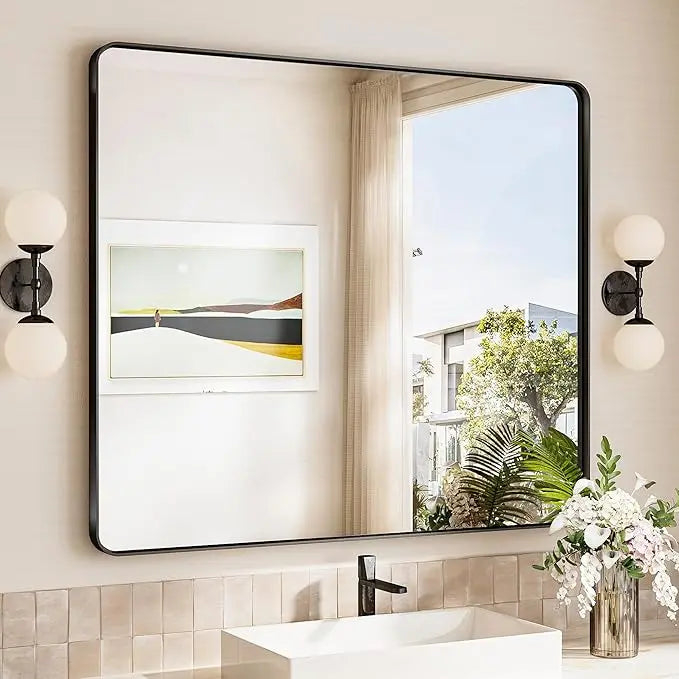 Bathroom Vanity Mirror – HD Tempered Glass Wall Mirror with Aluminum Frame, Horizontal or Vertical Mount, Modern Over Sink Mirror for Bathroom, Entryway, or Bedroom