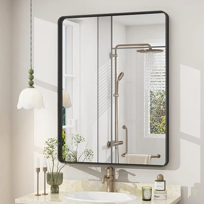 Bathroom Vanity Mirror – HD Tempered Glass Wall Mirror with Aluminum Frame, Horizontal or Vertical Mount, Modern Over Sink Mirror for Bathroom, Entryway, or Bedroom