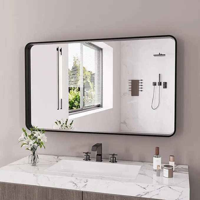 Bathroom Vanity Mirror – HD Tempered Glass Wall Mirror with Aluminum Frame, Horizontal or Vertical Mount, Modern Over Sink Mirror for Bathroom, Entryway, or Bedroom