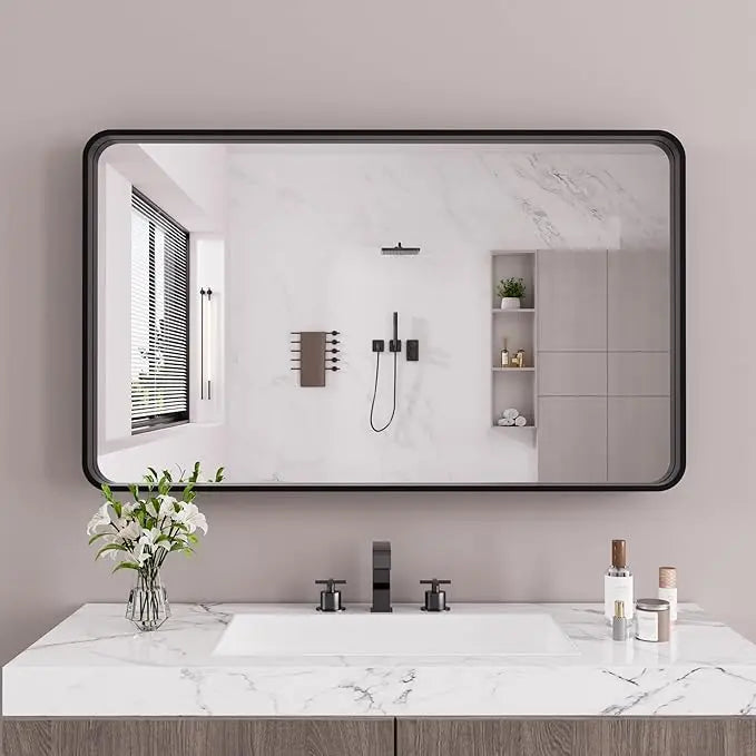 Bathroom Vanity Mirror – HD Tempered Glass Wall Mirror with Aluminum Frame, Horizontal or Vertical Mount, Modern Over Sink Mirror for Bathroom, Entryway, or Bedroom