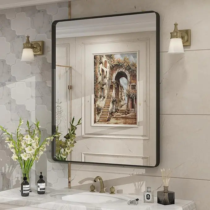 Bathroom Vanity Mirror – HD Tempered Glass Wall Mirror with Aluminum Frame, Horizontal or Vertical Mount, Modern Over Sink Mirror for Bathroom, Entryway, or Bedroom