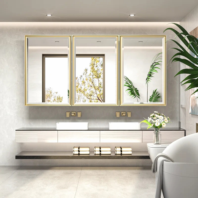 Wall Mounted Medicine Cabinet with Mirror – Aluminum Alloy Framed Bathroom Storage Cabinet with Beveled Mirrored Door, Modern Design for Vanity, Organized and Space-Saving Solution