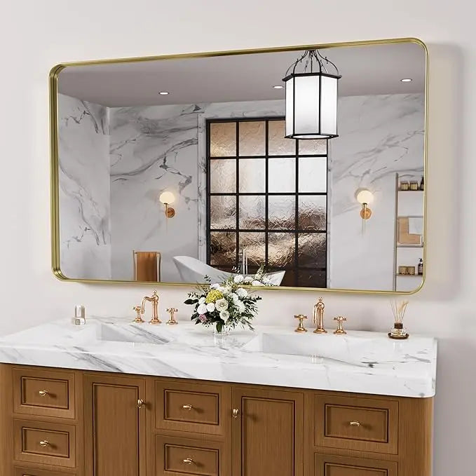 Bathroom Vanity Mirror – HD Tempered Glass Wall Mirror with Aluminum Frame, Horizontal or Vertical Mount, Modern Over Sink Mirror for Bathroom, Entryway, or Bedroom