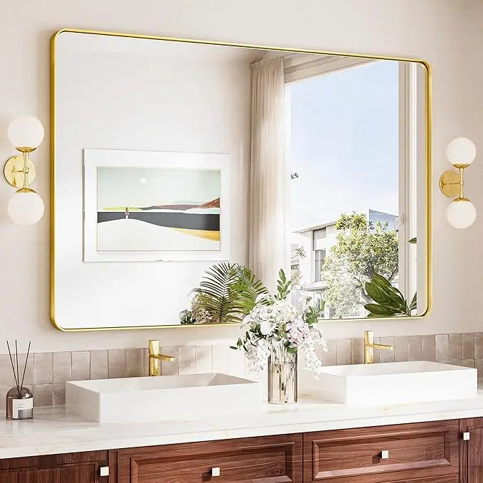 Bathroom Vanity Mirror – HD Tempered Glass Wall Mirror with Aluminum Frame, Horizontal or Vertical Mount, Modern Over Sink Mirror for Bathroom, Entryway, or Bedroom