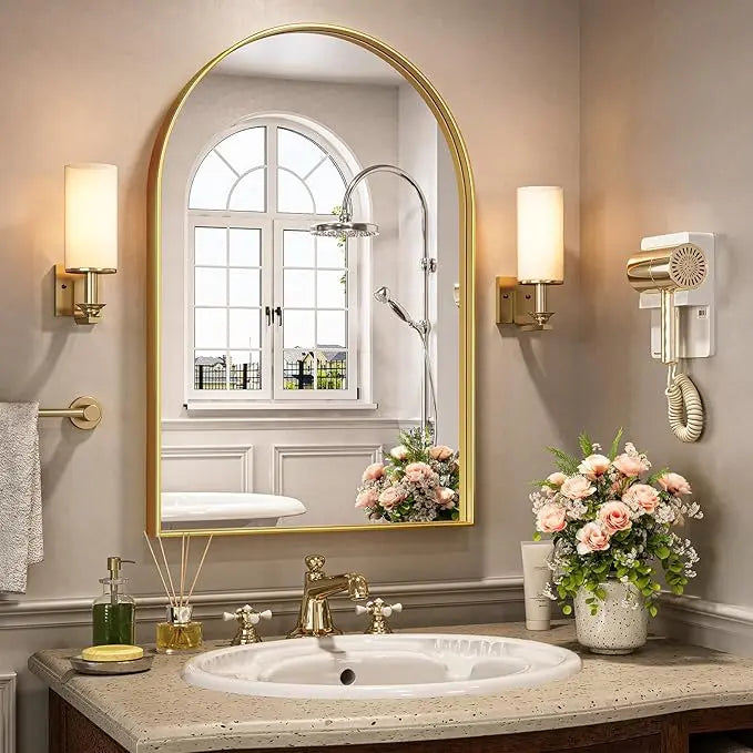 Arch Bathroom Vanity Mirror – Tempered Glass Wall Mirror for Bathroom, Bedroom, or Entryway, Modern Decorative Design with Durable Frame for Vertical Mounting