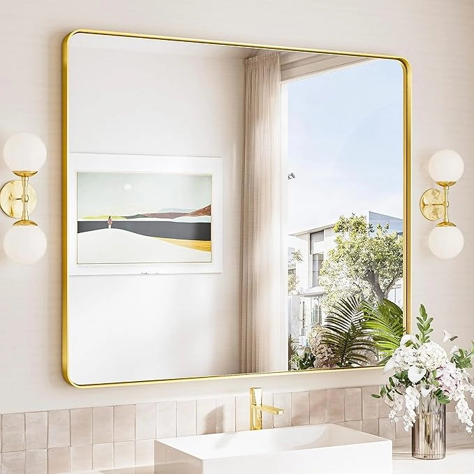 Bathroom Vanity Mirror – HD Tempered Glass Wall Mirror with Aluminum Frame, Horizontal or Vertical Mount, Modern Over Sink Mirror for Bathroom, Entryway, or Bedroom
