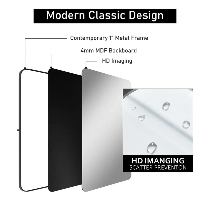 Pivot Rectangular Vanity Mirror – Metal Framed Wall Mirror with Beveled Edges and Rounded Corners, Modern Farmhouse Style, Adjustable Design, Horizontal or Vertical Mount