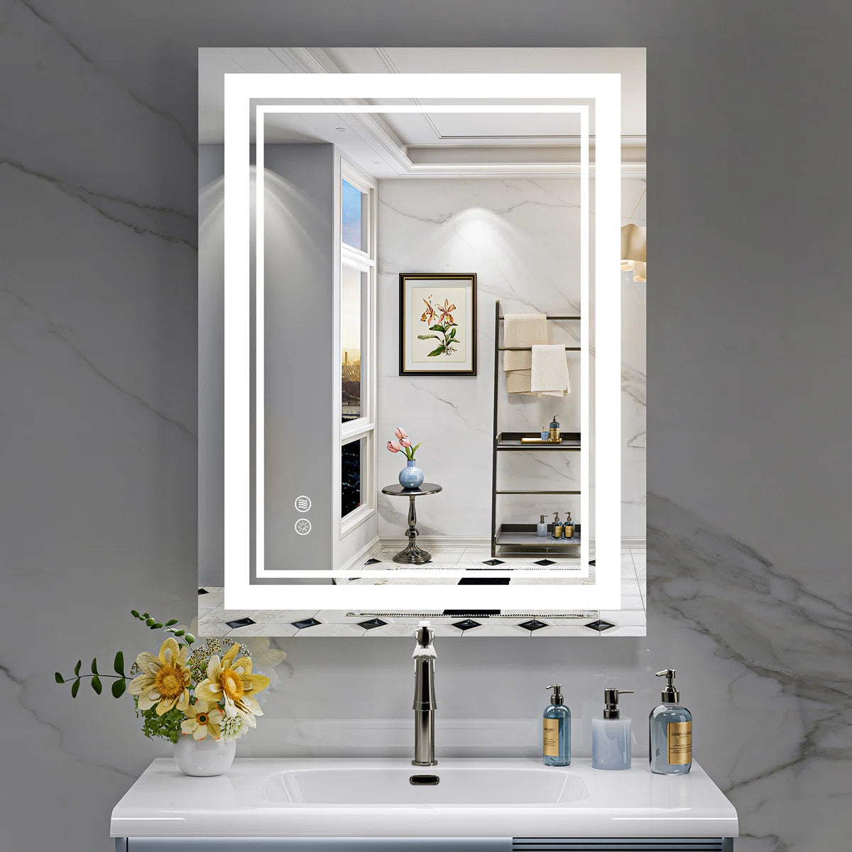 Rectangular Frameless LED Bathroom Vanity Mirror – Wall Mounted, Anti-Fog, Dimmable Bright Light with 3 Color Modes, Modern Lighted Mirror for Stylish and Functional Bathroom Decor