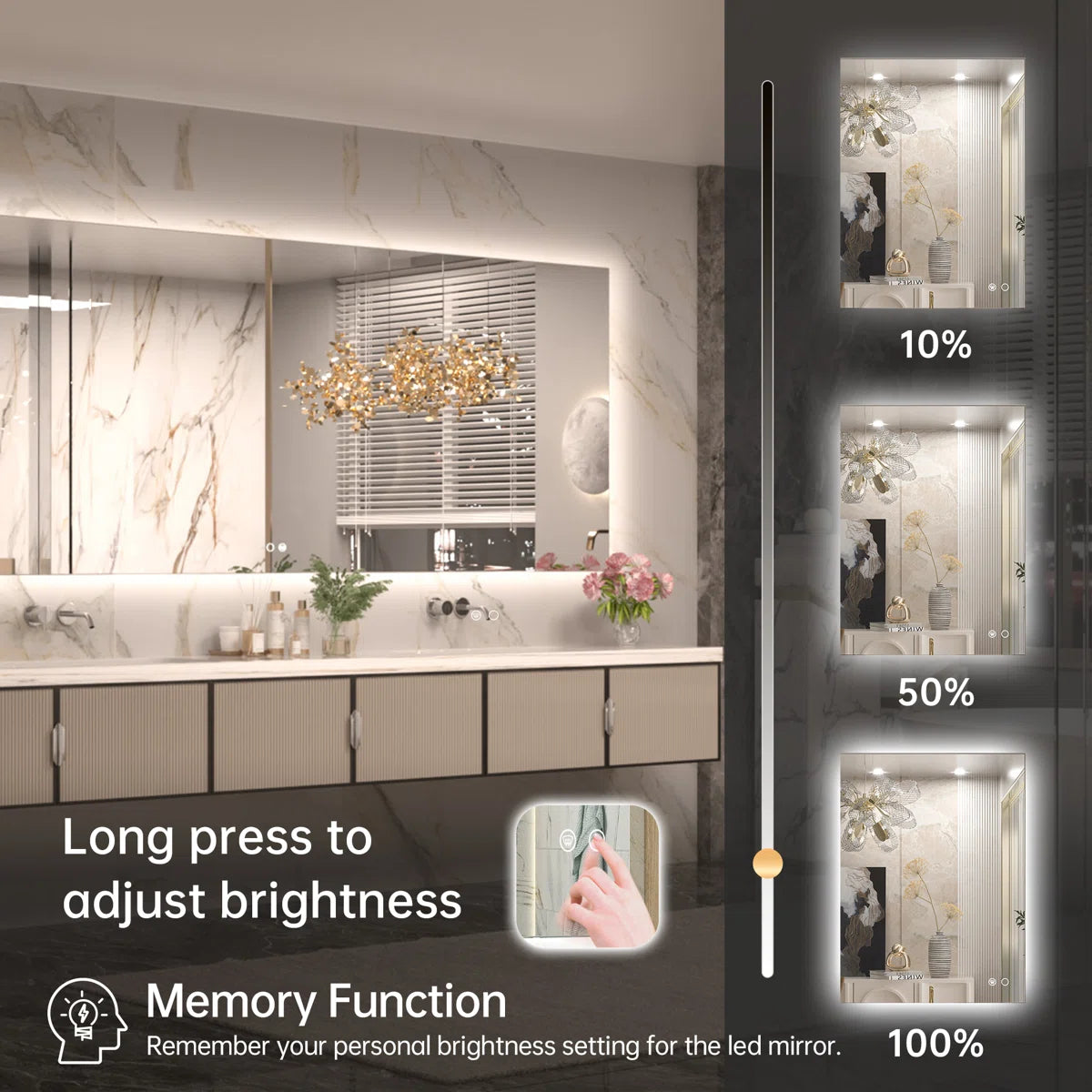 LED Backlit Bathroom Vanity Mirror with Lights – Dimmable, Anti-Fog, CRI90+, IP54 Waterproof, Wall Mounted Vanity Mirror with Touch Control, Horizontal or Vertical Installation