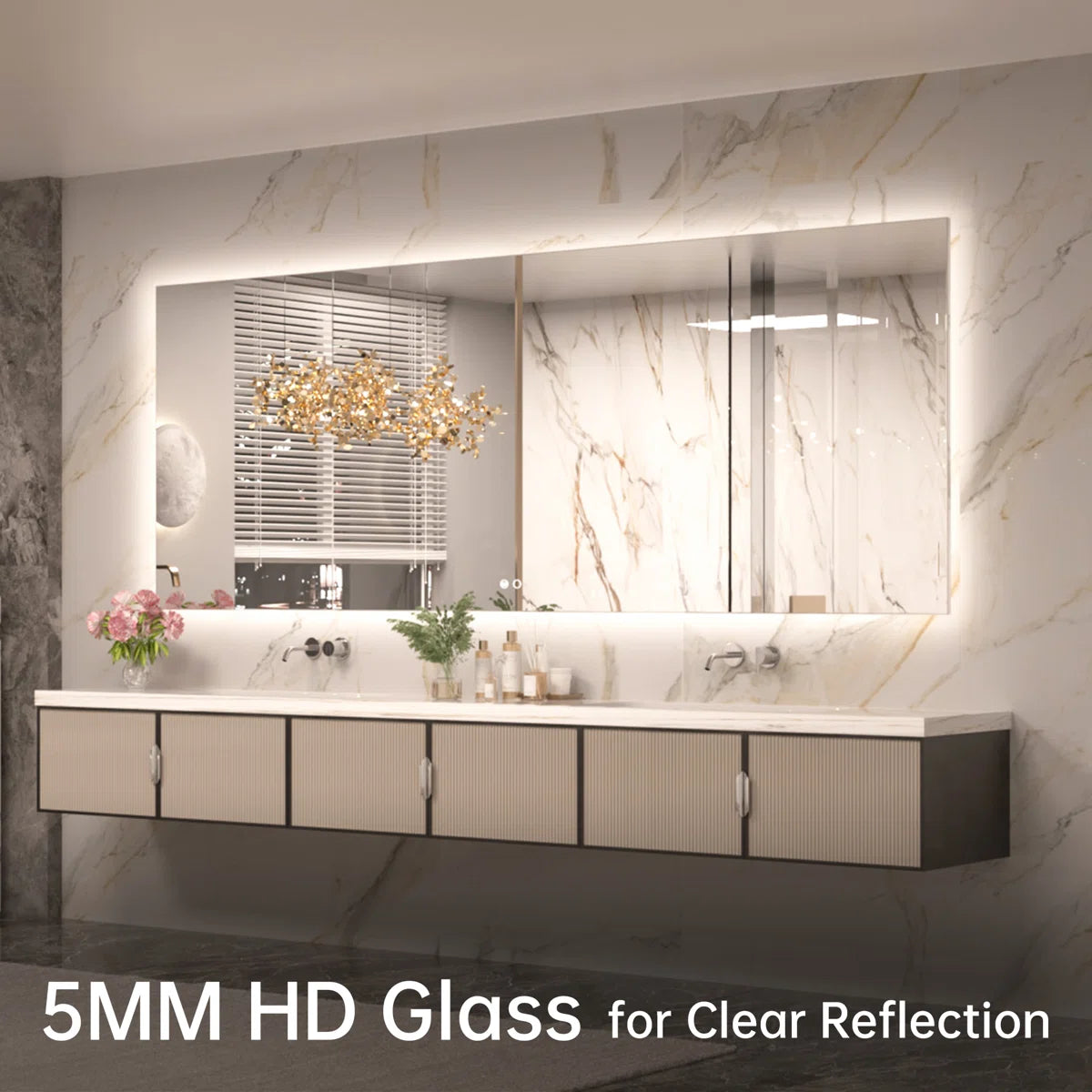 LED Backlit Bathroom Vanity Mirror with Lights – Dimmable, Anti-Fog, CRI90+, IP54 Waterproof, Wall Mounted Vanity Mirror with Touch Control, Horizontal or Vertical Installation