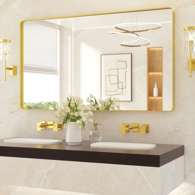 Bathroom Vanity Mirror – HD Tempered Glass Wall Mirror with Aluminum Frame, Horizontal or Vertical Mount, Modern Over Sink Mirror for Bathroom, Entryway, or Bedroom