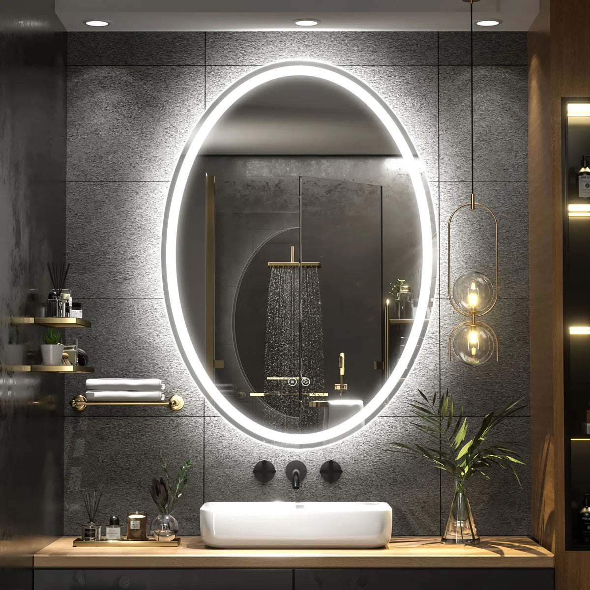 Oval LED Mirror for Bathroom Vanity, Frontlit Dimmable,Anti Fog,Vanity Mirror with Lights for Makeup Wall Mounted Lighted Modern Mirror