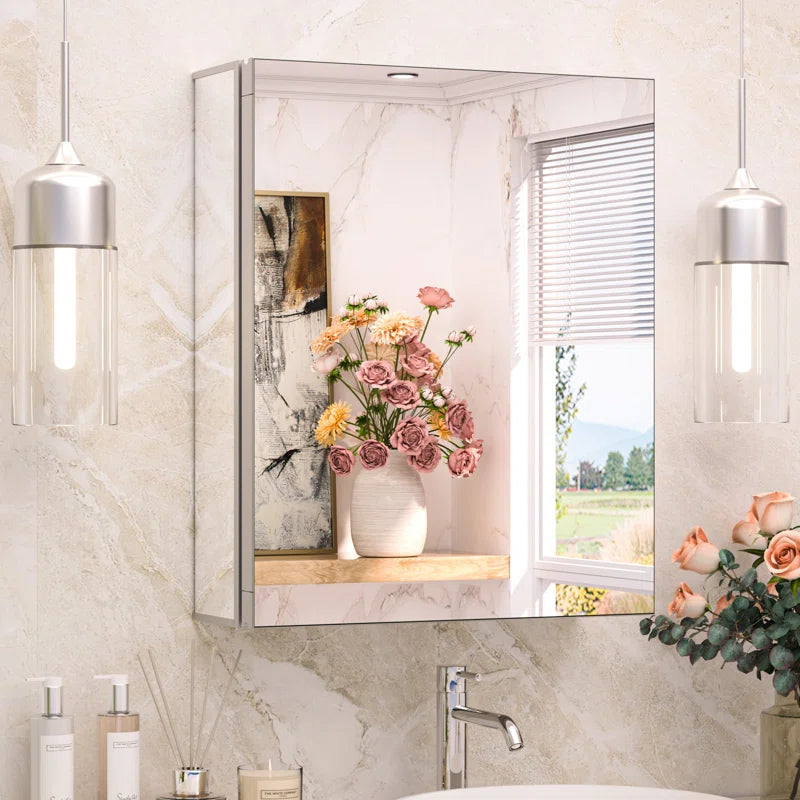 TokeShimi  Aluminum Medicine Cabinet with Mirror | Recessed or Surface Mount | Adjustable Tempered Glass Shelves | Modern Bathroom Storage Cabinet