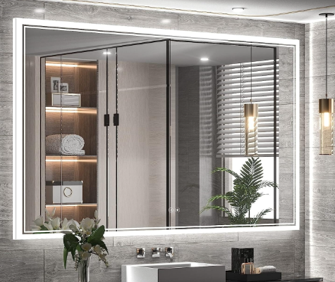 TokeShimi LED Bathroom Vanity Mirror with Lights, Wall Mounted Mirror Cabinet with Tri-Color Dimmable Lighting (3000K/4500K/6000K), Touch Sensor, Modern Storage Design