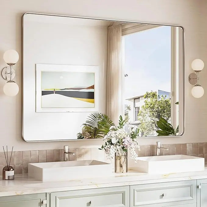 Bathroom Vanity Mirror – HD Tempered Glass Wall Mirror with Aluminum Frame, Horizontal or Vertical Mount, Modern Over Sink Mirror for Bathroom, Entryway, or Bedroom