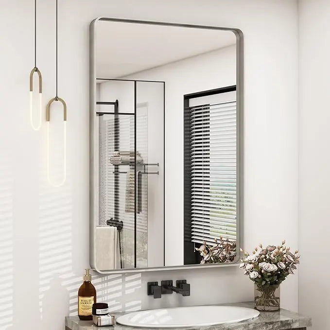 Bathroom Vanity Mirror – HD Tempered Glass Wall Mirror with Aluminum Frame, Horizontal or Vertical Mount, Modern Over Sink Mirror for Bathroom, Entryway, or Bedroom